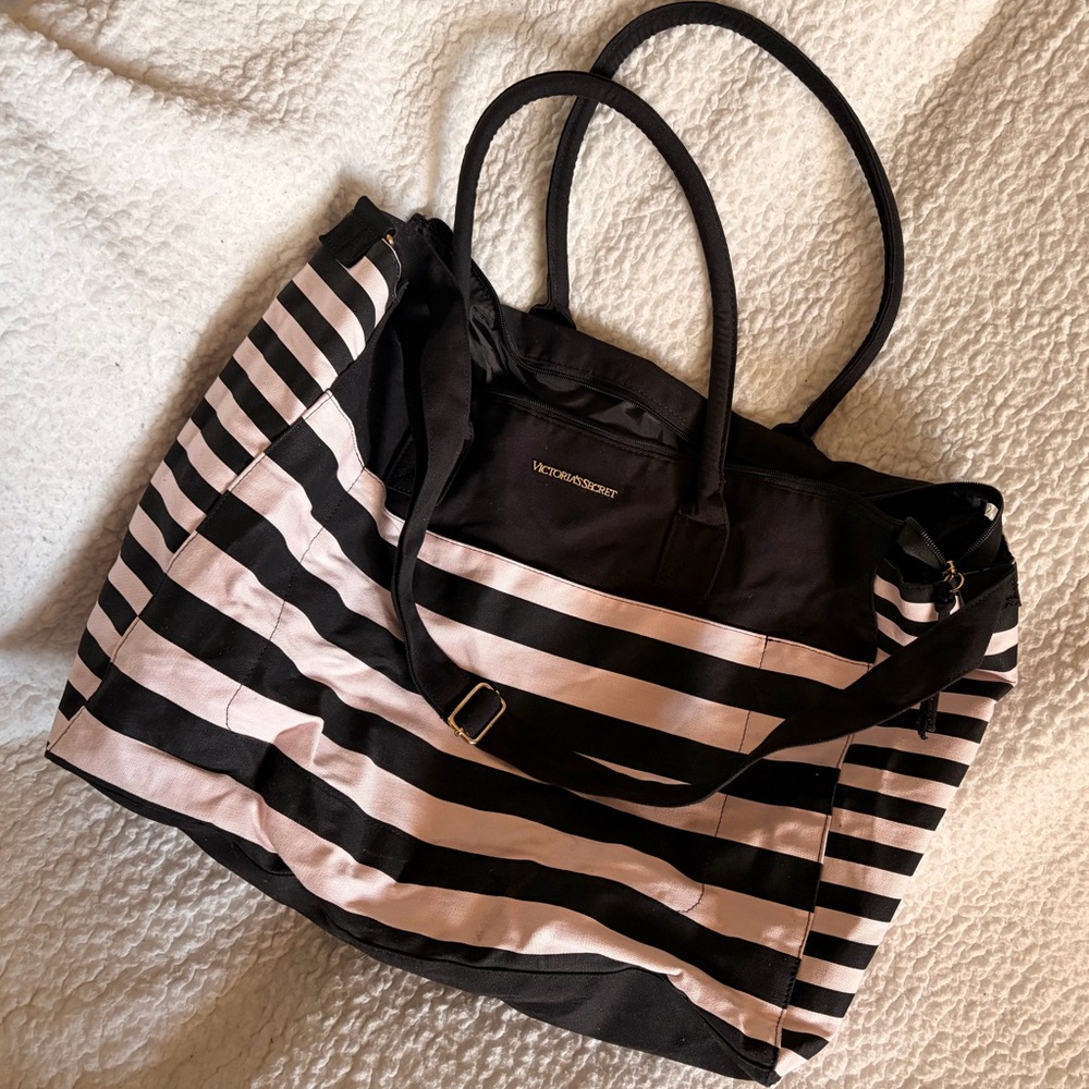 Victoria’s Secret Black & Pink Striped Women's Travel duffle style Bag